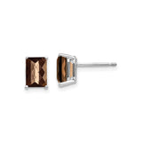 14k White Gold Stud Earrings with Rectangular Smoky Quartz, Modern Minimalist Geometric Style