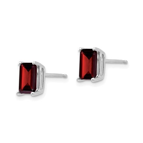14k White Gold Garnet Stud Earrings, Emerald-Cut Minimalist January Birthstone Jewelry