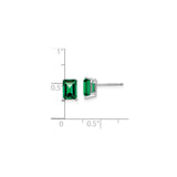14k White Gold Stud Earrings with Helenite, Emerald-Cut, Minimalist Four-Prong Setting