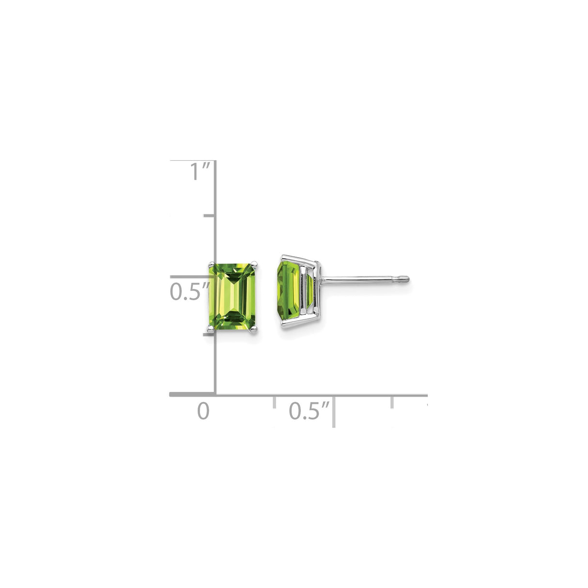 14k White Gold Stud Earrings with Emerald Cut Peridot, August Birthstone Jewelry for Women