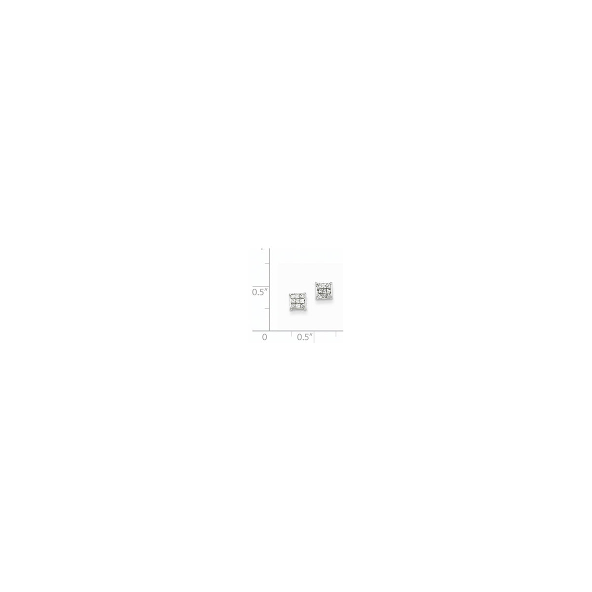 14k White Gold Square Stud Earrings with Nine Princess Cut Diamonds per Earring