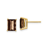14k Yellow Gold Stud Earrings with Faceted Smoky Quartz in Octagon Cut, Four Prong Setting