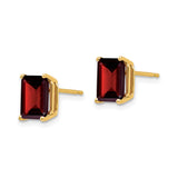 14k Yellow Gold Stud Earrings with Emerald Cut Garnet, Classic Birthstone Design for Women