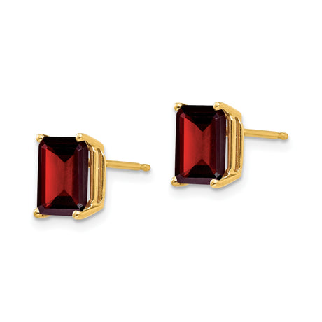 14k Yellow Gold Stud Earrings with Emerald Cut Garnet, Classic Birthstone Design for Women