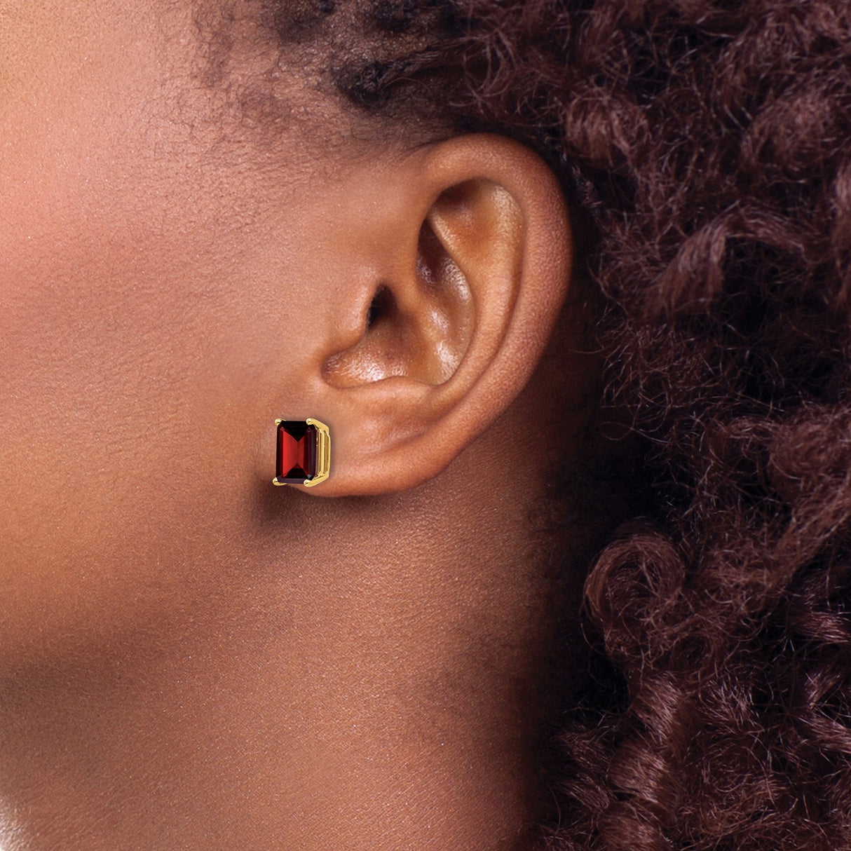 14k Yellow Gold Stud Earrings with Emerald Cut Garnet, Classic Birthstone Design for Women