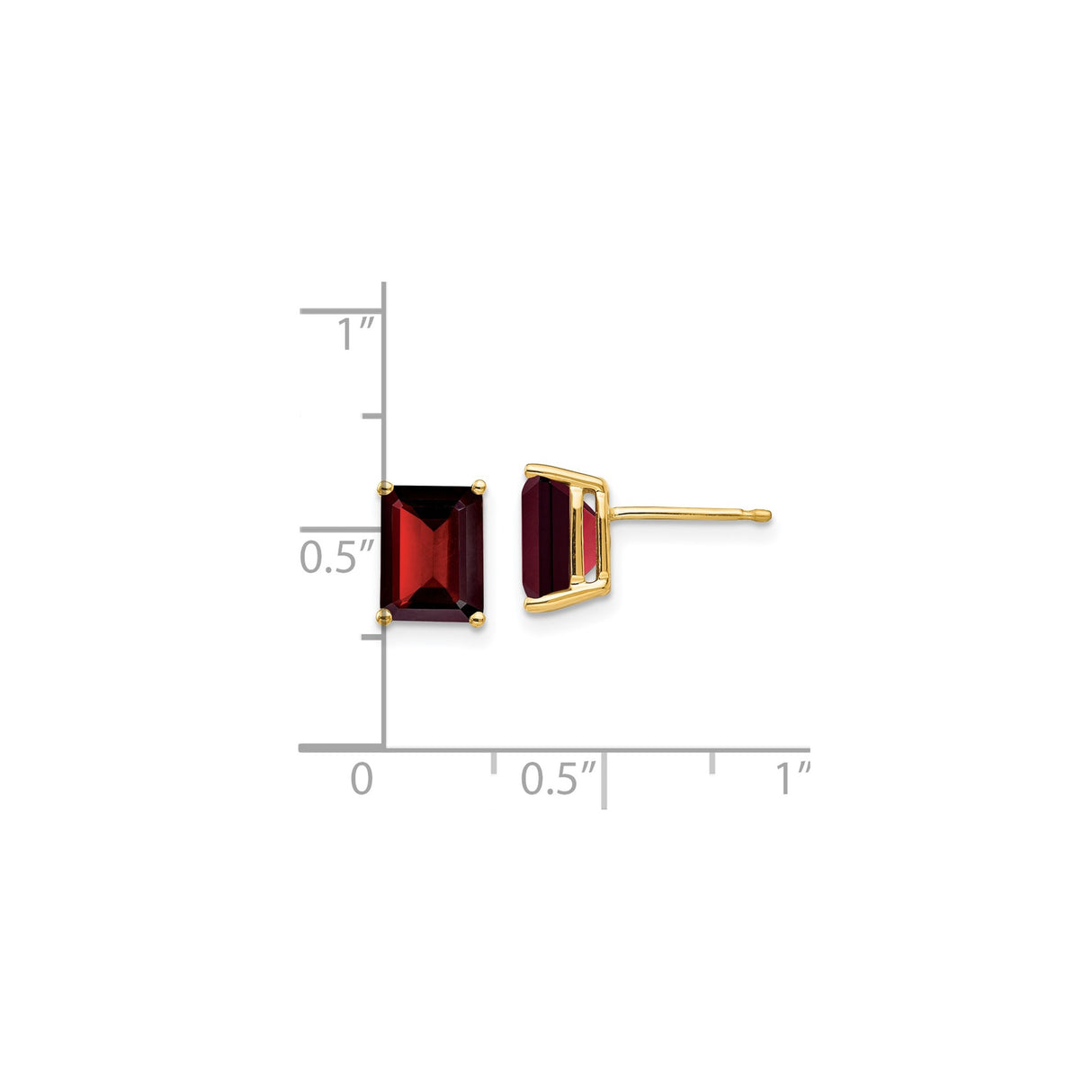 14k Yellow Gold Stud Earrings with Emerald Cut Garnet, Classic Birthstone Design for Women