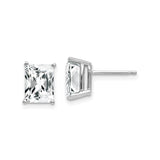 14k White Gold Cubic Zirconia Stud Earrings, Princess Cut, Four-Prong Setting, Minimalist Style