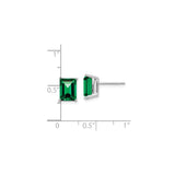 14k White Gold Stud Earrings with Emerald Cut Helenite Gemstones, Classic Green Studs