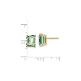 14k Yellow Gold Stud Earrings with Emerald Cut Green Quartz, Octagon Shape Jewelry for Women