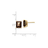 14k Yellow Gold Stud Earrings with Emerald Cut Smoky Quartz, Classic Minimalist Style