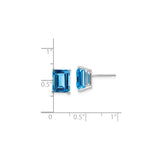 14k White Gold Blue Topaz Stud Earrings, Emerald Cut Minimalist Gemstone Jewelry for Women