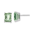 14k White Gold Stud Earrings with Emerald Cut Green Quartz, Minimalist Classic Design