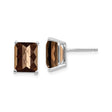 14k White Gold Stud Earrings with Rectangular Smoky Quartz, Minimalist Design for Women