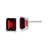 14k White Gold Garnet Stud Earrings, Emerald-Cut January Birthstone for Women