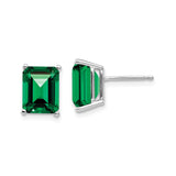 14k White Gold Stud Earrings with Emerald Cut Helenite, Minimalist Polished Design