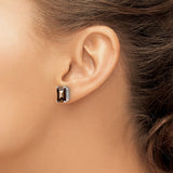 14k White Gold Stud Earrings with Emerald Cut Smoky Quartz, Modern Minimalist Design