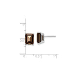 14k White Gold Stud Earrings with Emerald Cut Smoky Quartz, Modern Minimalist Design