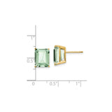 14k Yellow Gold Emerald Cut Green Amethyst Stud Earrings, Minimalist Dainty Jewelry for Women