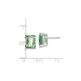 14k White Gold Stud Earrings with Emerald Cut Green Quartz, Rectangular Minimalist Design for Women