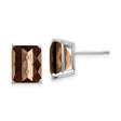 14k White Gold Stud Earrings with Rectangular Checkerboard Smoky Quartz, Minimalist Design