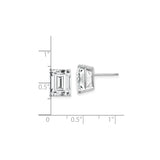 14k White Gold Stud Earrings with Emerald Cut Cubic Zirconia, Classic Minimalist Design