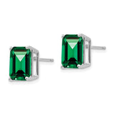 14k White Gold Stud Earrings with Emerald Cut Helenite, Classic Four Prong Setting