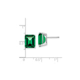 14k White Gold Stud Earrings with Emerald Cut Helenite, Classic Four Prong Setting