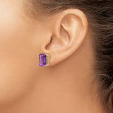 14k Yellow Gold Amethyst Stud Earrings, Emerald Cut Purple Gemstone, Modern Minimalist Style