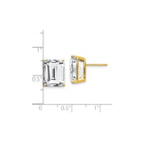 14k Yellow Gold Stud Earrings with Emerald Cut Cubic Zirconia, Classic Solitaire Style
