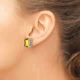 14k White Gold Citrine Stud Earrings, Emerald Cut, Classic Design for Women