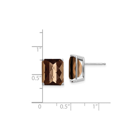 14k White Gold Stud Earrings with Smoky Quartz, Rectangle Minimalist Design for Women