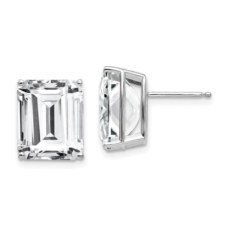 14k White Gold Stud Earrings with Emerald-Cut Cubic Zirconia, Classic Minimalist Design for Women