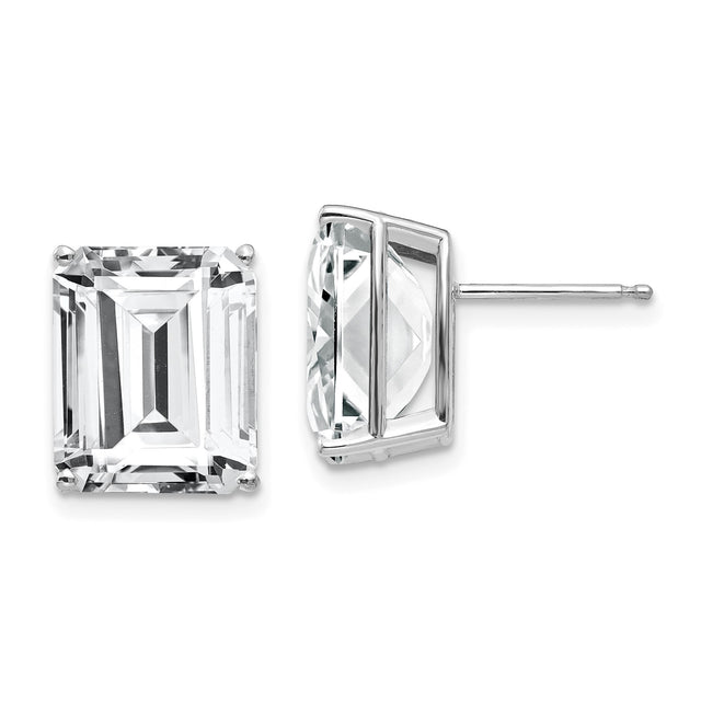 14k White Gold Stud Earrings with Emerald-Cut Cubic Zirconia, Classic Minimalist Design for Women