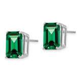 14k White Gold Stud Earrings with Emerald Cut Helenite, May Birthstone Style