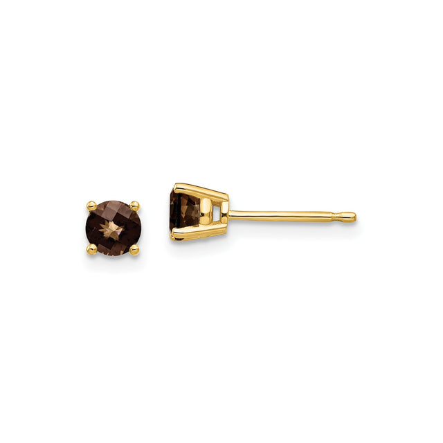 14k Yellow Gold Stud Earrings with Smoky Quartz in Four Prong Setting