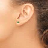 14k Yellow Gold Stud Earrings with Round Cut Emeralds, Minimalist Gemstone Design