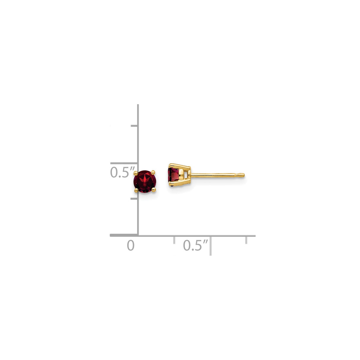 14k Yellow Gold Garnet Stud Earrings, Round Cut Four Prong Setting, Classic Minimalist Jewelry for Women