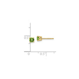 14k Yellow Gold Stud Earrings with Round Peridot, Four Prong Setting, August Birthstone Jewelry