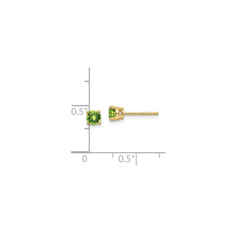 14k Yellow Gold Stud Earrings with Round Peridot, Four Prong Setting, August Birthstone Jewelry