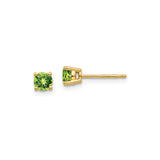 14k Yellow Gold Stud Earrings with Round Peridot, Four Prong Setting, August Birthstone Jewelry