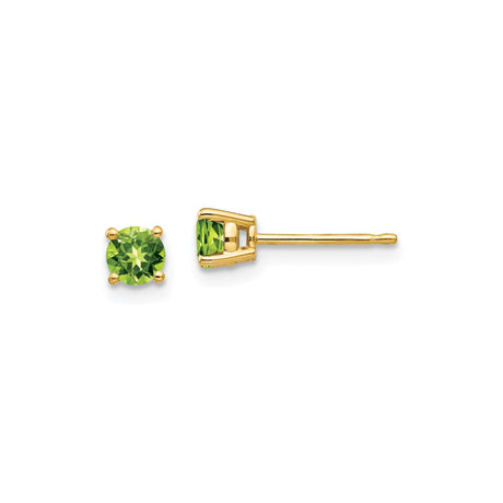 14k Yellow Gold Stud Earrings with Round Peridot, Four Prong Setting, August Birthstone Jewelry