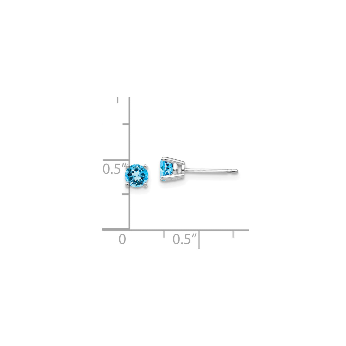 14k White Gold Stud Earrings with Swiss Blue Topaz, Round Gemstone Minimalist Style