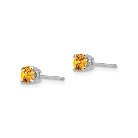 14k White Gold Stud Earrings with Citrine, Classic Prong Setting, Minimalist Style