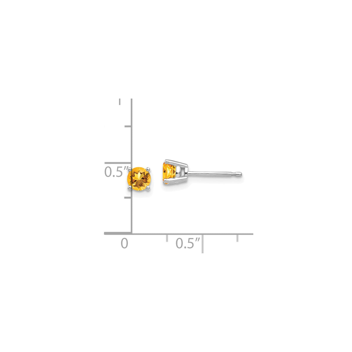 14k White Gold Stud Earrings with Citrine, Classic Prong Setting, Minimalist Style