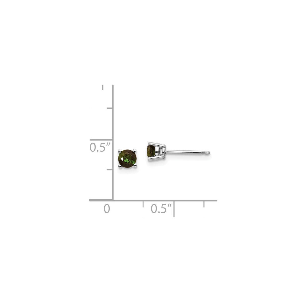 14k White Gold Stud Earrings with Round Green Tourmaline in Four-Prong Setting