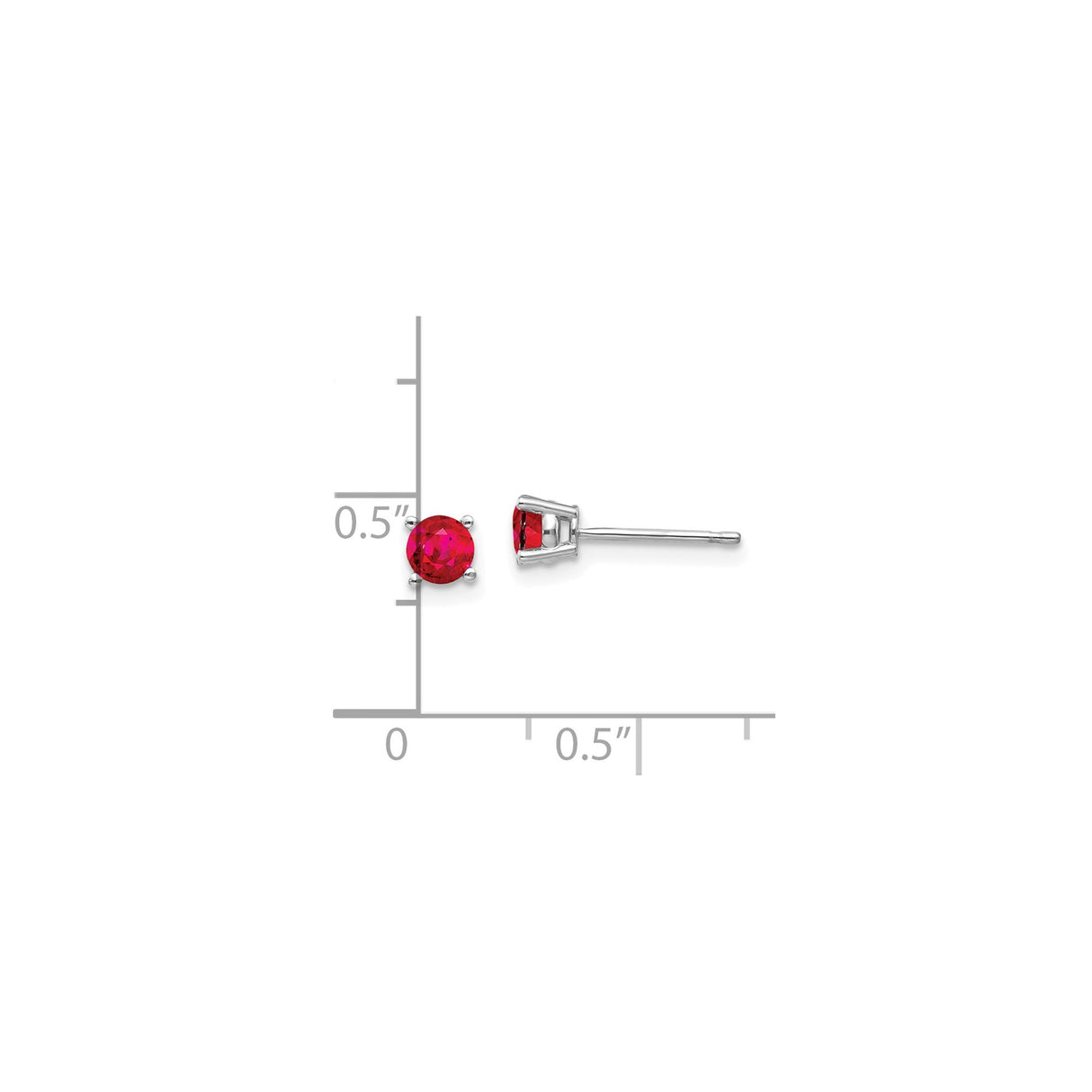 14k White Gold Ruby Stud Earrings, Round Cut Four Prong Setting, July Birthstone Jewelry