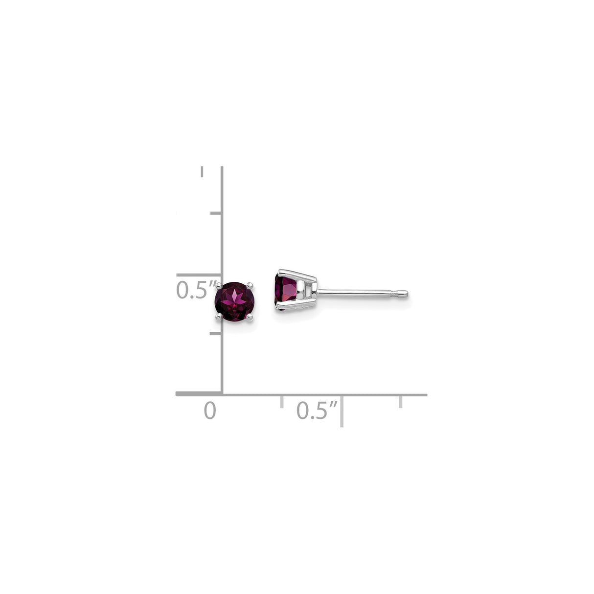 14k White Gold Stud Earrings with Round Rhodolite Garnet, Classic Four Prong Setting