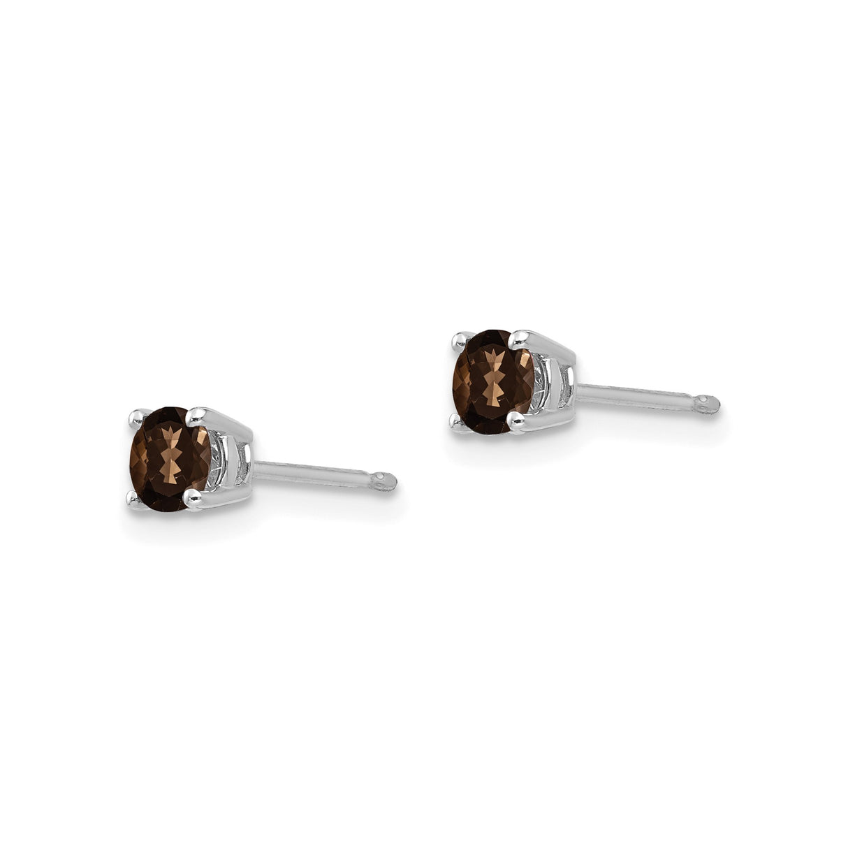 14k White Gold Stud Earrings with Round Smoky Quartz in Four Prong Setting