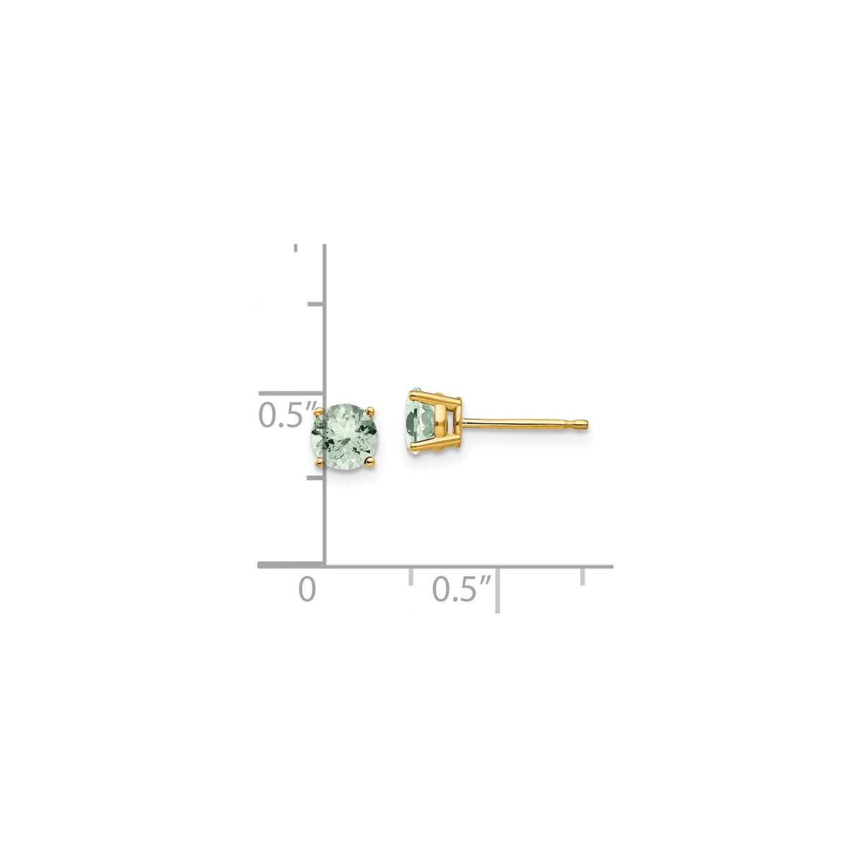 14k Yellow Gold Stud Earrings with Light Green Gemstones, Classic Four Prong Setting