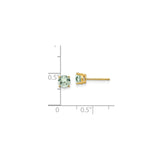 14k Yellow Gold Stud Earrings with Light Green Gemstones, Classic Four Prong Setting